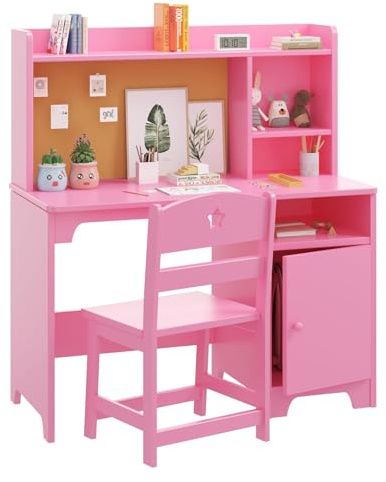 Ergonomisches Kinder-Schreibtisch- Und Stuhl-Set Mit Aufsatz & Aufbewahrungsschrank,Holz-Schreibtisch Und Computerarbeitsplatz Für Kinder,Perfekter Schreibtisch Zum Schreiben Für Kinderzimmer Oder