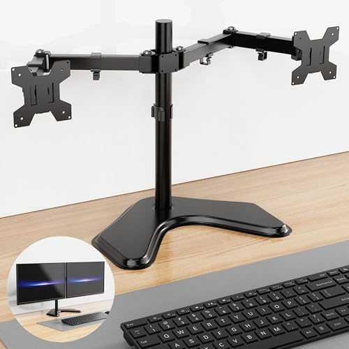 Dual Soporte para Monitor para Pantallas de 10”- 32”,con Elegante Base de Vidrio y Brazos Ajustables： Altura - Inclinación - Rotación - Giro, Peso Máx. 10 kg，VESA 75x75mm a 100x100mm (Negro)