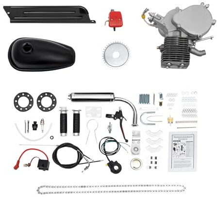 100CC 2-Takt Fahrrad Motor Kit, Benzinmotor für Fahrrad mit CDI Zündung, Einzylinder luftgekühlt Benzin Motor Set, 44 Zähne Engine Kit für 26/28 Fahrräder mit V-förmigen Rahmen & Dreieckigen Rahmen