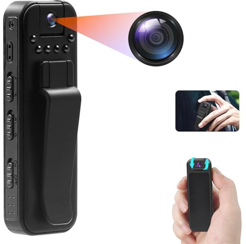 TANGMI Cámara Espía 1080P, Body CAM, Visión Nocturna, 180° Giratoria | Mini Cámara, Cámara Corporal, Videocámara, Clip, Audio, Bucle, 150 Min, 27g, Policía, Caballo Mascotas, Cable Conexión