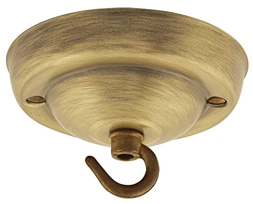 ElekTek Deckenrosette mit Haken Durchmesser 108 mm Metallausführungen Pulverlackierung für Deckenhängeleuchten und Kronleuchter Messing Antik