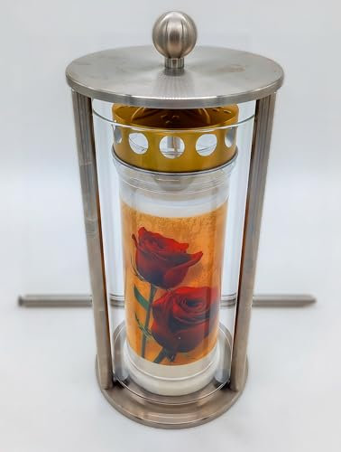 Grablaterne Personalisiert Edelstahl inkl. 7 Tage Kerze für Friedhof – Wetterfeste Grablampe, Grablicht, Grableuchte, Outdoor, Grabschmuck