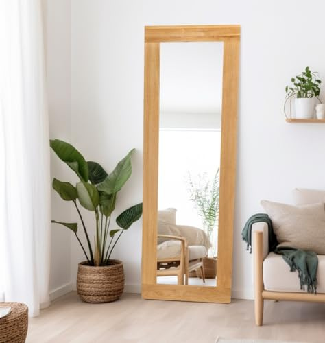 Hallowood Furniture Waverly Oak Hängende Spiegel in voller Länge, Lange Wandspiegel für Schlafzimmer, Wohnzimmer oder Badezimmer, rechteckiger Flurspiegel in hellem Eichen-Holzrahmen, 138 x 48 cm