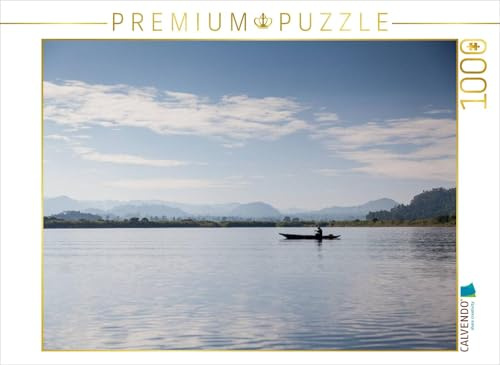CALVENDO Puzzle Kanu am Morgen auf dem Lake Mutanda | 1000 Teile Lege-Größe 64 x 48 cm Foto-Puzzle für glückliche Stunden