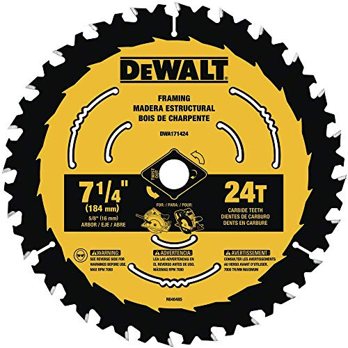 DEWALT Circular Saw Blade, 7 1/4 Inch, 24 Tooth, Wood Cutting (DWA171424)