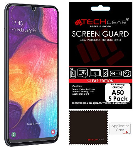 TECHGEAR [5 Pack] Screen Protectors Compatible with Samsung Galaxy A50, CLEAR LCD Screen Protectors Cover Guards