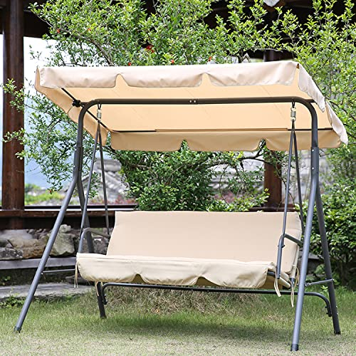 Angel Living 3 Seater Garden Patio Swing Chair Swinging Hammock Canopy Cushioned Bench (Beige)