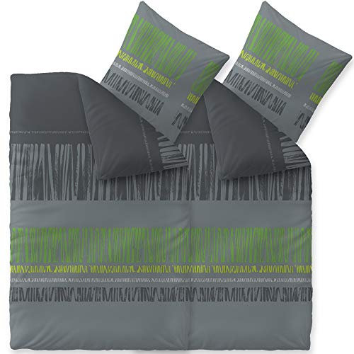 CelinaTex Touchme Biber Bettwäsche 135 x 200 cm 4teilig Baumwolle Bettbezug Anni grau schwarz grün