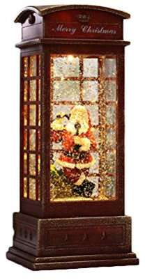 Uonlytech Weihnachtswasser glitzernden musikalischen Schneekugel Laterne Telefonzelle Ornament Weihnachtsmann Dekoration Vintage Christmas Night Light Spieluhr ohne Batterien