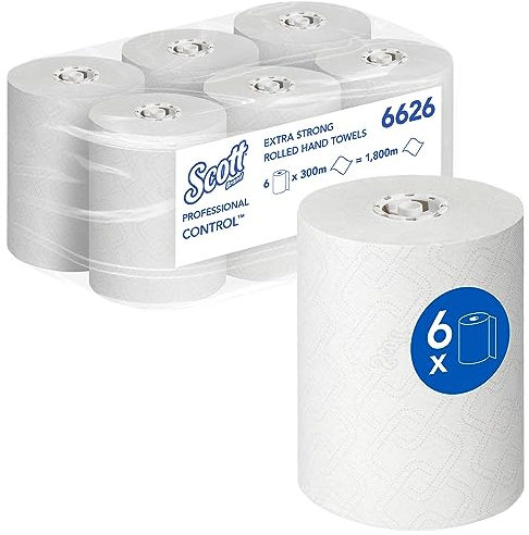 Scott Control papel secamanos en rollo ultrarresistente 6626 - Papel secamanos - 6 rollos de papel secamanos x 300 m (1800 m en total)