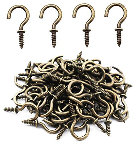 IDEALSV Small Antique Brass Ceiling Hooks 5/8'' Oil Rubbed Bronze Cup Hook Screw-in Light Hooks (80 Pack)