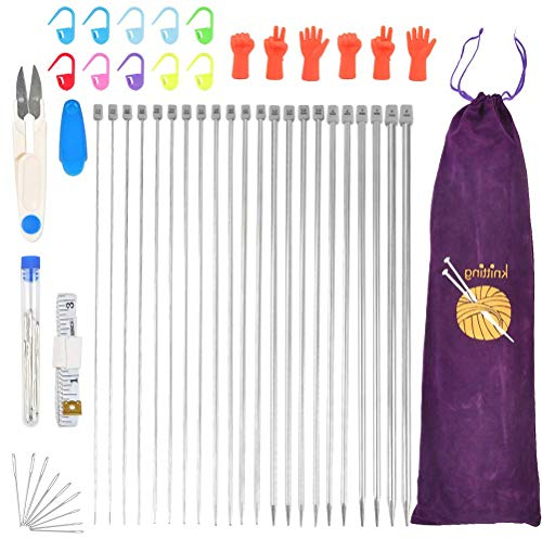 50 Stück Stricknadeln Set 2.0-8.0mm,Stricknadeln Metall 11 Paare 35cm Edelstahl Stricknadeln Set mit Stricken Zubehör,Stricknadeln mit Stricken Zubehör,Nadelkappe und Aufbewahrungstasche,für Anfänger