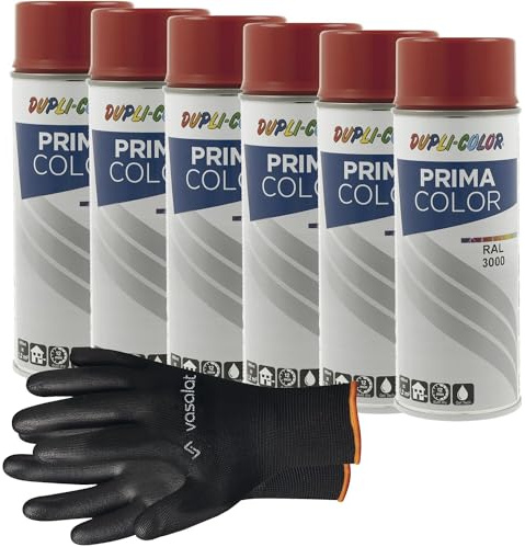vasalat Dupli-Color Lackspray feuerrot glänzend RAL 3000 - Sprühlack für Metall, Kunststoff und Holz - wetterfeste Sprühfarbe für den Innen- und Außenbereich UV -beständig, 6 Stück