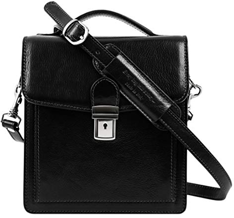 Time Resistance Leder Aktentasche - Leder Tasche Handgefertigt in Italien - Arbeitstasche mit Schultergurt - Kleine Businesstasche - Umhängetasche