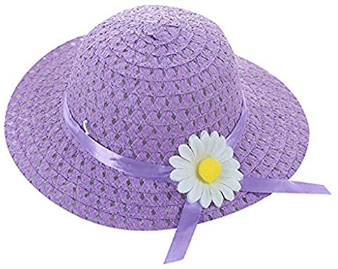 Yeehliny Mädchen Sommer Strohhut UV Schutz Beach Sonnenhut Sonnenschutz Hüte Blumen Dekorative Flachen Hut Kindermütze Kinderhut Freizeithut Mädchenmütze Sonnenmütze für 1-6 Jahre (Lila)