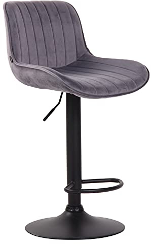 CLP Barhocker Lentini Samt I Thekenhocker Höhenverstellbar I Barstuhl Mit Fußstütze I 360° Drehbar I Tresenhocker Mit Trompetenfuß, Farbe:dunkelgrau, Gestell Farbe:schwarz