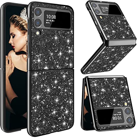 Kompatibel mit Samsung Galaxy Z Flip 3 Hülle Glitzer Silikon Sparkle Galaxy Z Flip 3 Handyhülle Weiche TPU Bumper Hart PC Handytasche Case Schutzhülle für Samsung Z Flip 3 Handy (Black1)