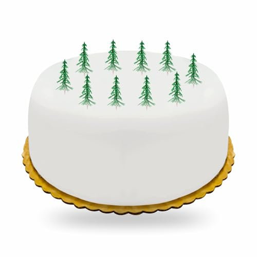 Fire Tree with snow Christmas Cake Toppers Uk Cupcake Yule Log Decorations Topper Xmas Cakes Table Decoration Pieces Traditional Craft Non Edible Multi Purpose Party Supplies Fir Tree (Pack Of 10)