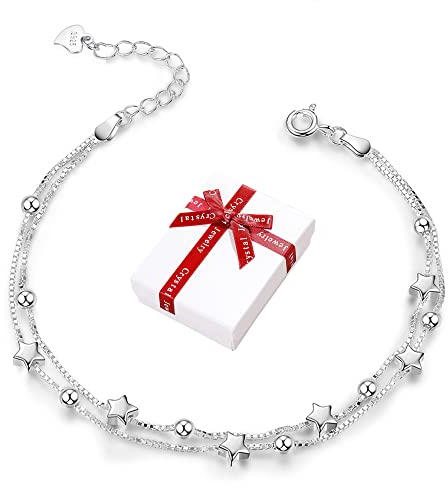Liitata Sterne Ketten Armbänder 925 Sterling Silber Stern Armband Verstellbar Damen Double Layered Armkettchen für Schwestern Freundin Bester Freund Geburtstag Valentinstag Geschenke Souvenir - Stil 1