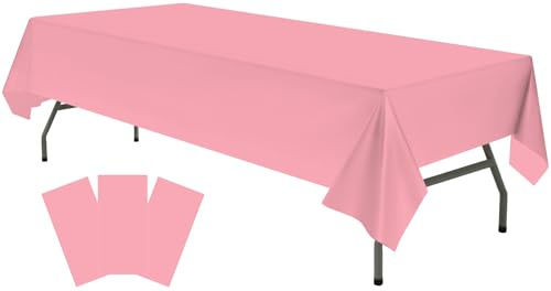 Kunststoff-Tischdecken, 3 Stück, Einweg-Tischdecken, 137,2 x 274,3 cm, Staubrosa für Geschlechtsoffenbarung, Brautparty, Verlobung, Hochzeit, Geburtstag, passend für rechteckige Tische von 1,8 bis 2,4