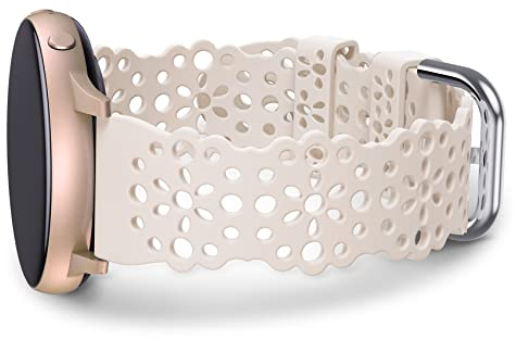 TOYOUTHS Lace Silikon Armband Kompatibel mit Samsung Galaxy Watch 7/6/5/4/Active 2/FE 40mm 44mm, Frauen 20mm Solo Loop Blume Ausschnitt Spitze Ersatzarmband für Watch 6 Classic/5 Pro 45mm, Beige