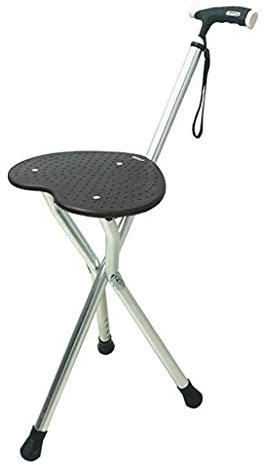 Krücken-Klappstuhl, höhenverstellbarer Hocker, dreibeiniger Gehstockstuhl mit Sitzhocker, Gehhilfe, geeignet für ältere Menschen, Krücken-11.19 Interesting