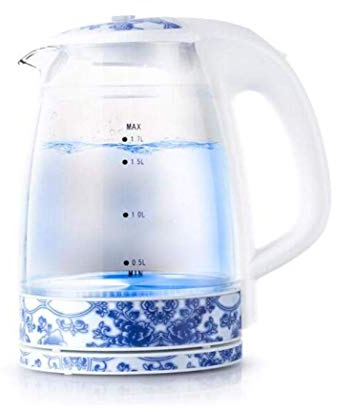 Hervidor eléctrico de vidrio transparente anti-escaldado doble para el hogar Tetera de acero inoxidable 304 Hervidor eléctrico Apagado automático,Blanco,A Present