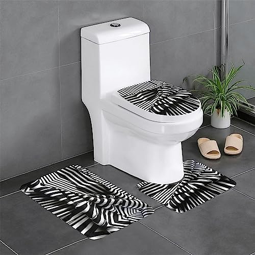 OdDdot Badteppich-Set, schwarz-weiß gestreift, 3-teilig, wasserabsorbierende und rutschfeste Badematten, perfekt für Badezimmer