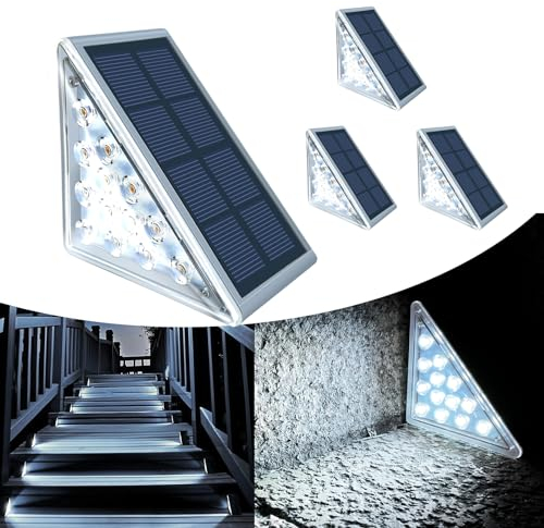 TOTHDATE Set di 4 luci solari per scale per esterni, luce bianca fredda, luce solare a gradini per esterni, IP67, impermeabile, per pavimento, veranda, cortile, sentieri e marciapiedi