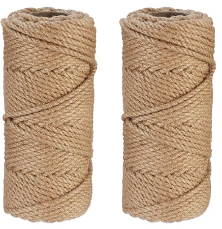 Relaxdays Cuerda de Yute de 5 mm, 2 Rollos de 50 m Cada uno, Biodegradable, Manualidades, Jardín, Embalaje, Natural