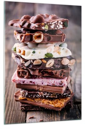 Moderne Impression sur Verre Gastronomia Cioccolato Dolce Image Tableau en Verre Decoration Murale 50x70cm Deco Salon Chambre Cuisine Vertical Petit Tableaux Decoratifs Muraux Art Wall GPA50x70-6054