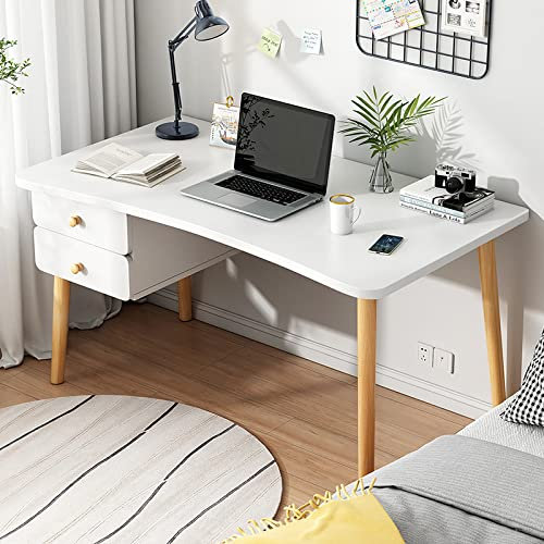 KAZUP Computertisch mit 2 Schubladen, moderner, Schlichter Schreibtisch, Arbeitstisch, kompakter Arbeitsplatz, Laptop-Schreibtisch für das Heimbüro (47 Zoll, weiß)