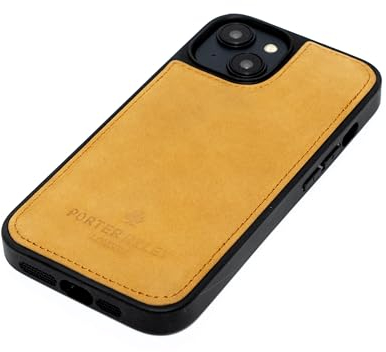 Porter Riley - Lederhülle kompatibel mit iPhone 13 Pro (6.1). Premium Nubuk Ultra Dünn Echtleder Bumper/Ledertasche/Stoßstange (Hellbraun)