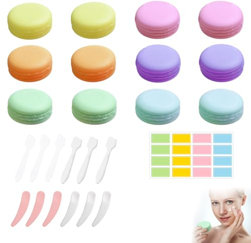 12 Pièces Petit Contenants Cosmétiques Kit, 10ml Contenant Cosmetique avec 12 Cuillère et 1 D'étiquettes Autocollantes, Réutilisable Contenant Voyage, Pot Cosmetique pour Lotions, Crèmes, Maquillage
