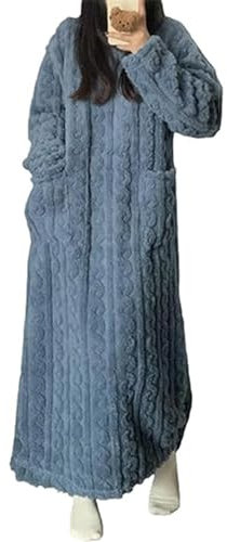YoiTs Invierno Coral Terciopelo Ropa para El Hogar Bata Camisón,Pijama De Franela para Mujer Vestido Extra Largo, Pijamas De Lana Mujer (Blue,L)