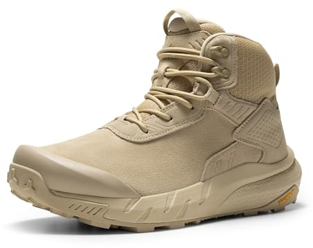 NORTIV 8 Herren Militärische Taktische Leder | Arch Support Wasserdichte Arbeitsstiefel Motorrad Kampf Leichte Rutschfeste Kampfstiefel Springerstiefel Wanderschuh