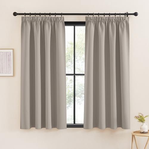 KGORGE Kräuselband Gardinen Blickdicht Schlafzimmer 2er Set 145 x 140 cm(HxB) Thermovorhang Kälteschutz Verdunklungsvorhänge Kurz für Schiene, Sandfarben