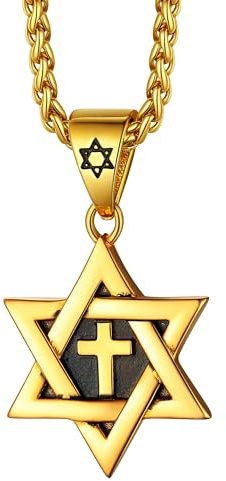 Richsteel 2 Six-Pointed Star Halskette, Star David Star Anhänger Gold Kreuz Mann