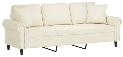 vidaXL Sofa 3 Sitzer, Couch mit Zierkissen, Liegesofa für Wohnzimmer, Polstersofa Sessel Relaxsofa Loungesofa Relaxcouch, Creme Samt