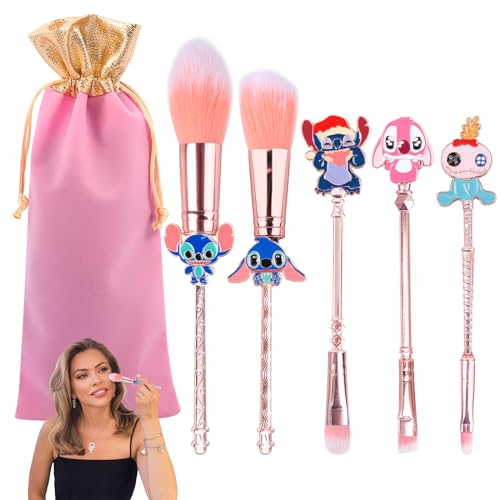 5 Stück Make-up Pinsel-Set, Make Up Pinsel Foundation Lidschatten Lippen Rouge Rosa Cartoon Make-up-Pinsel-Set Das beste Geschenk für junge Mädchen und Frauen