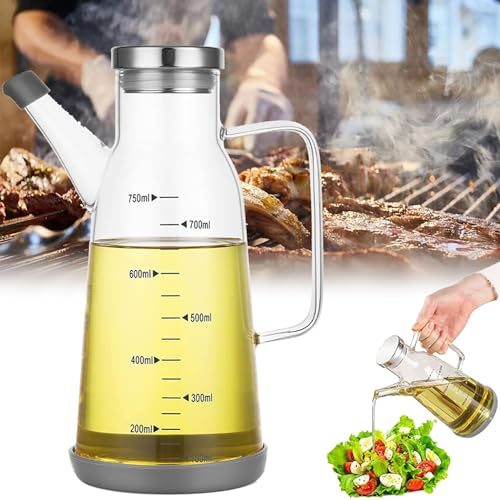 HAILM Handheld Oil Bottles with Non Slip Bottom, Cooking Oil Drizzlers Bottle for Kitchen, Easy To Fill Leakproof Oil Jug, High Borosilicate Glass Oil Dispenser Container,750ml