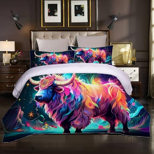 NEDOYE Yak Muster Quilt-Bettbezug Natürliches Tier Mit Reißverschluss 3D-Weiche Bettwäsche-Set Bettwaren Mikrofaser-Bettbezüge Double 220Cm*200Cm