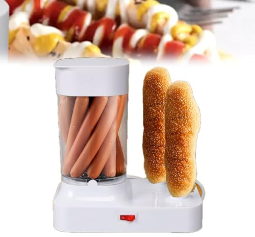 MINI Automatic Hot Dog Maker, 340W Portable Home Bread Warmer with Steamer, 360° Cycle Rapid Steaming, Double Tube Baked Cheese Stick Breakfast Maker