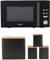 Salter COMBO-9197 Toronto Digital Microwave & Storage Canister Set – 20 L Capacity, 95-Minute Timer, Defrost, 25.5cm Glass Turntable, Bread Bin, Tea, Coffee, Sugar Jars, Acacia Wood, Black, Aluminium