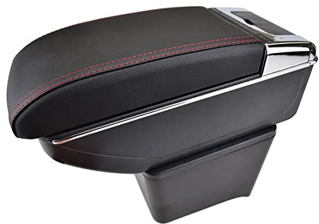 Car Armrest Box Storage Box Center Console Leather Cup Holder Dual Layer Armrest Arm Rest For VW For Polo 9N 2002-2009 Armrest Hidden Storage Box (Color : Blue Thread)