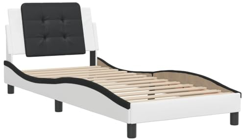 vidaXL Bettgestell, Bett ohne Matratze Zadar, Einzelbett für Schlafzimmer, Bettrahmen mit Lattenrost, Weiß Schwarz 90x200cm Kunstleder
