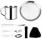 Camping 1 Personne - 7 Pièces Vaisselle Camping, Camping Accessoires, en Acier Inoxydable Gobelet Léger Réutilisable, Assiettes et Couverts avec Sac Noir Couverts Camping pour Bivouac Randonnée