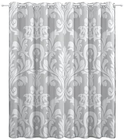 Bedruckte Verdunkelungsvorhänge mit Ösen Hell Gefärbt, Barocke Florale Textur Blickdicht Thermo Isoliert Vorhänge, Privatsphäre Schützende Gardinen für Schlafzimmer Wohnzimmer 140x160 cm