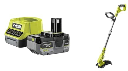 Ryobi - 1 Batterie One+ Lithium+ 18V - 4Ah et 1 Chargeur Rapide 2A - RC18120-140XG & Coupe-Bordures/Dresse-Bordures 18 Volts One+ - Ø 25-30 cm (sans Batterie) - OLT1832