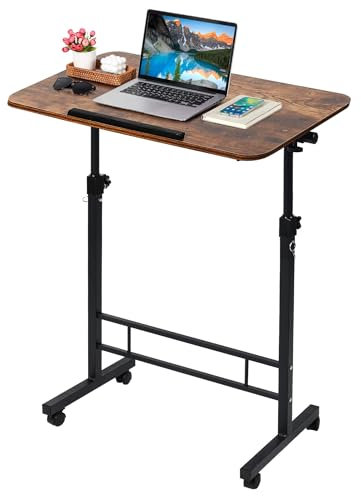 Small Adjustable Height Standing Desk, Rolling Computer Table With Wheels, Portable Sit Stand Workstation, Size 31.5x15.7 Inch Brownish C